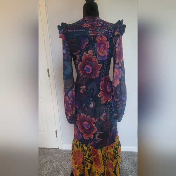 FARM RIO River Creatures Tiered Maxi Dress XS Boho Floral Ruffle Festival NWT - Picture 6 of 15